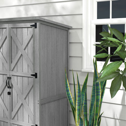 Outsunny Vertical Wood Storage Cabinet with Waterproof Asphalt Roof & Lockable Doors, Gray - 84H-078V00GY