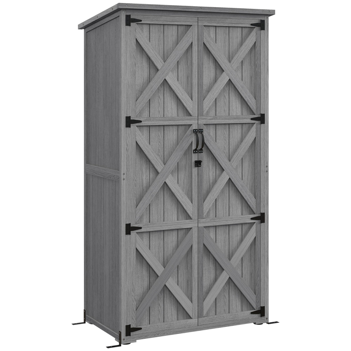 Outsunny Vertical Wood Storage Cabinet with Waterproof Asphalt Roof & Lockable Doors, Gray - 84H-078V00GY
