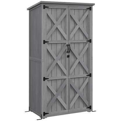 Outsunny Vertical Wood Storage Cabinet with Waterproof Asphalt Roof & Lockable Doors, Gray - 84H-078V00GY
