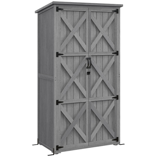 Outsunny Vertical Wood Storage Cabinet with Waterproof Asphalt Roof & Lockable Doors, Gray - 84H-078V00GY
