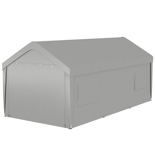 Outsunny 10' x 20' Heavy Duty Portable Garage with 4 Mesh Windows & 2 Doors, Gray - 84C-523V00GY