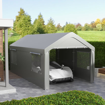 Outsunny 10' x 20' Heavy Duty Portable Garage with 4 Mesh Windows & 2 Doors, Gray - 84C-523V00GY
