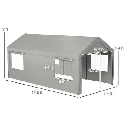 Outsunny 10' x 20' Heavy Duty Portable Garage with 4 Mesh Windows & 2 Doors, Gray - 84C-523V00GY