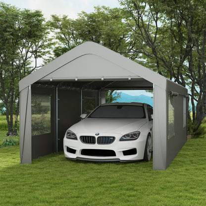 Outsunny 10' x 20' Heavy Duty Portable Garage with 4 Mesh Windows & 2 Doors, Gray - 84C-523V00GY
