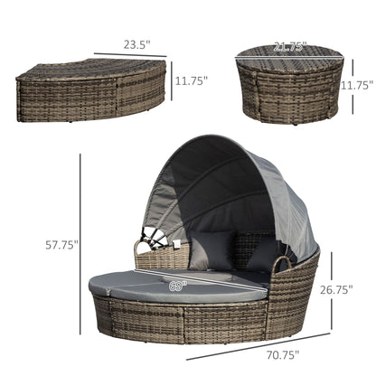 Outsunny 4-Piece Round Convertible Daybed with Adjustable Canopy, Sectional Sofa, 2 Chairs, Table, Dark Gray - 862-021CG