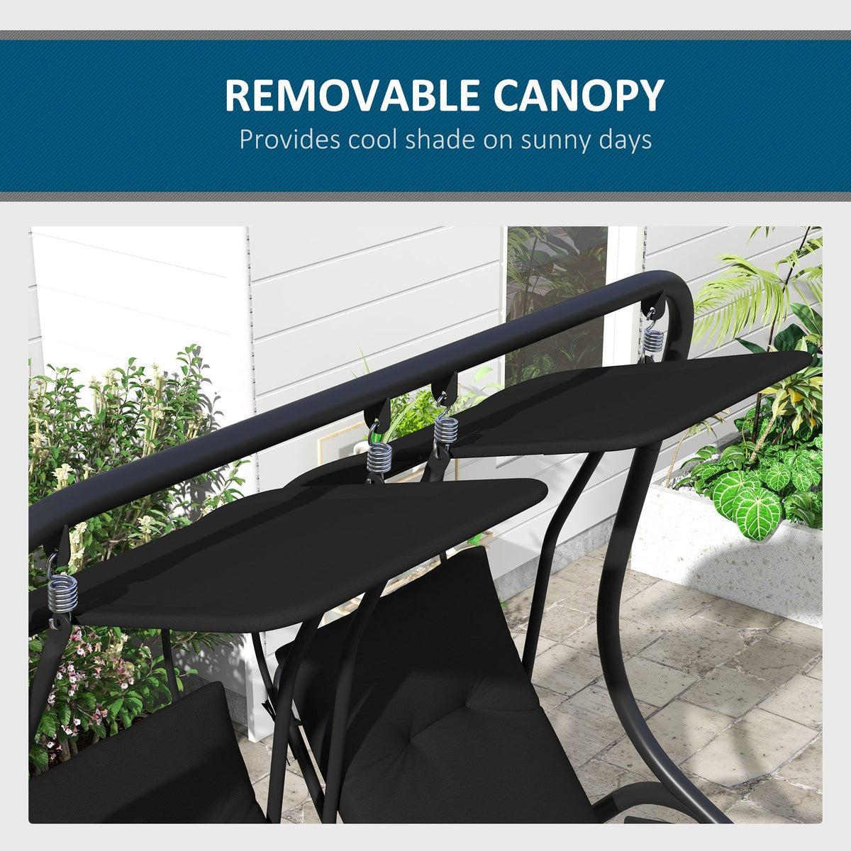 Outsunny 2-Person Outdoor Porch Swing with Solid Steel Frame & Cup Holders for Backyard, Garden, Black - 84A-052V03BK