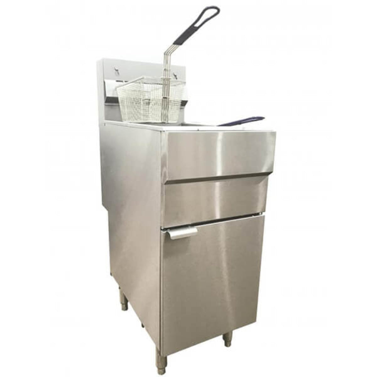 Omcan Liquid Propane 40 lb. Stainless Steel Floor Fryer - 90,000 BTU - 43422