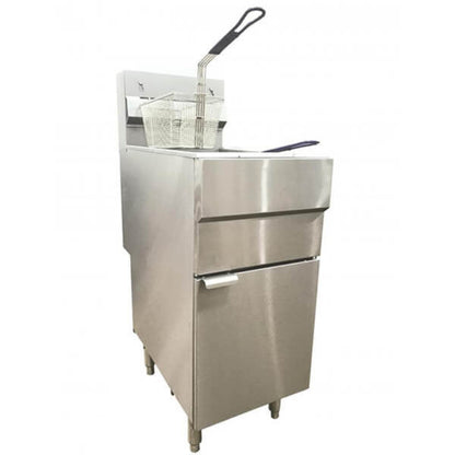 Omcan Liquid Propane 40 lb. Stainless Steel Floor Fryer - 90,000 BTU - 43422