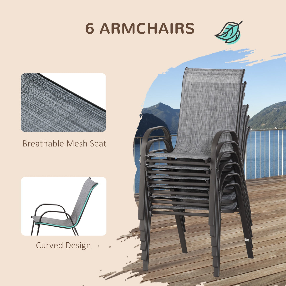Outsunny 8 Pieces Patio Table and Chairs Set with 9 Ft Patio Umbrella, Gray - 84B-921CG