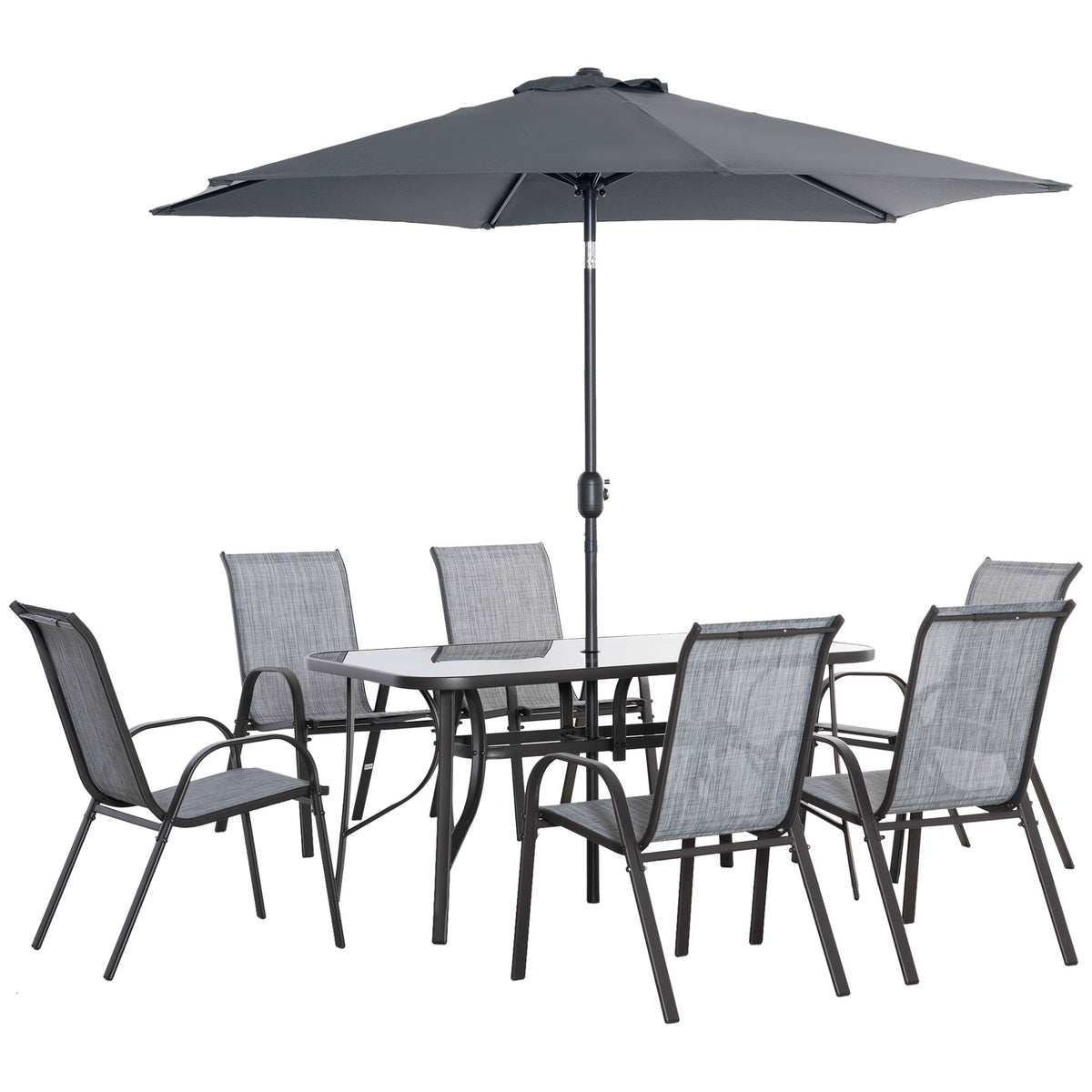 Outsunny 8 Pieces Patio Table and Chairs Set with 9 Ft Patio Umbrella, Gray - 84B-921CG