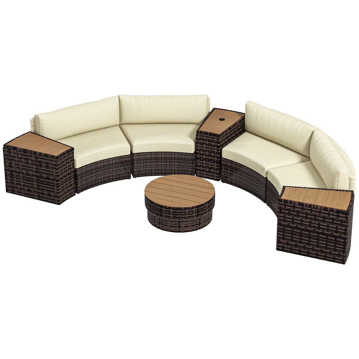 Outsunny 8PC Outdoor Conversation Set w/ 4 Rattan Sofa Chairs, 4 Tables & Umbrella Hole, Mixed Brown - 860-310V00MB