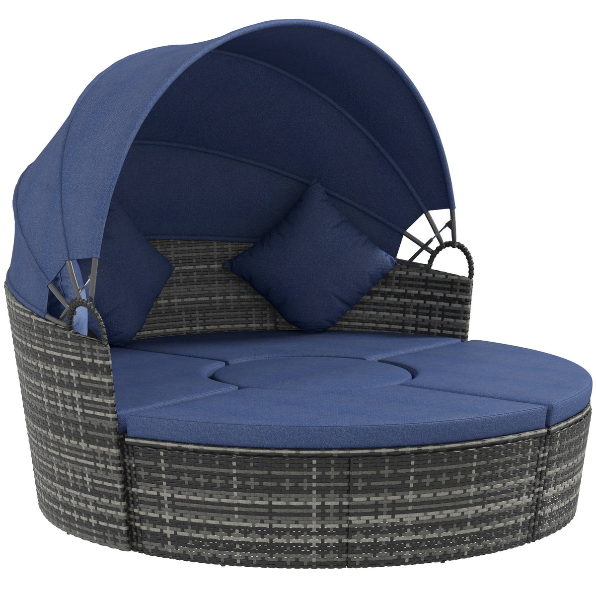 Outsunny 4-Piece Round Convertible Daybed with Adjustable Canopy, Sectional Sofa, 2 Chairs, Table, Dark Blue - 862-021V01DB