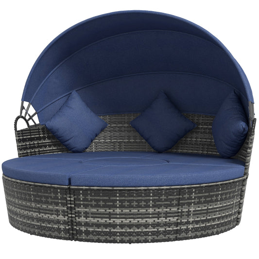 Outsunny 4-Piece Round Convertible Daybed with Adjustable Canopy, Sectional Sofa, 2 Chairs, Table, Dark Blue - 862-021V01DB