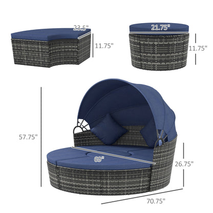 Outsunny 4-Piece Round Convertible Daybed with Adjustable Canopy, Sectional Sofa, 2 Chairs, Table, Dark Blue - 862-021V01DB