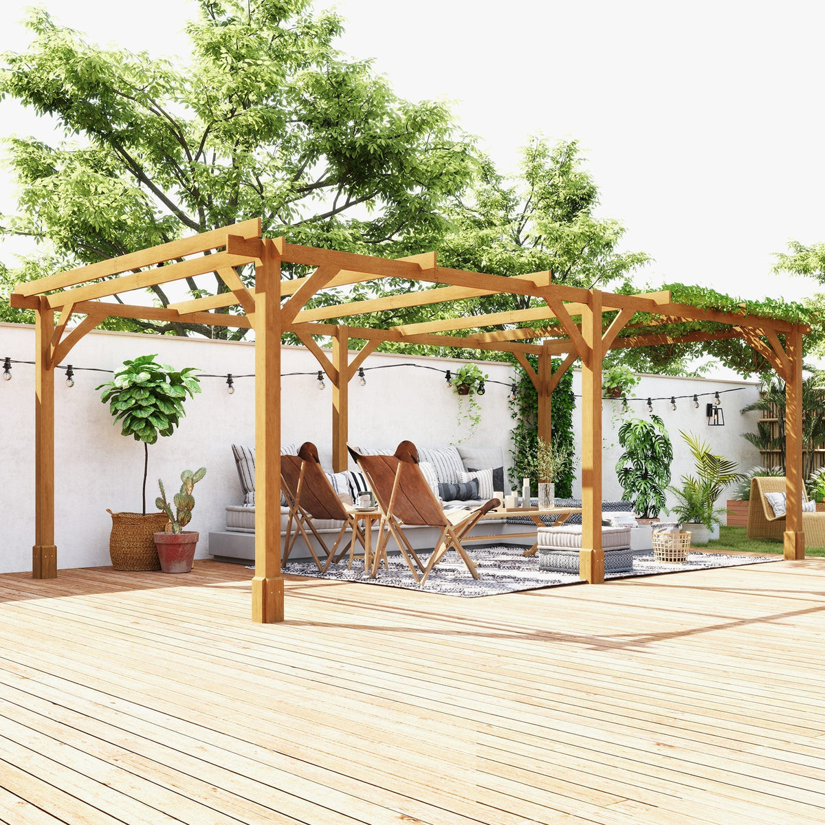 Outsunny 20' x 10' Wood Pergola with Sturdy Grape Trellis for Climbing Plants, Dark Brown - 84C-576V01DR