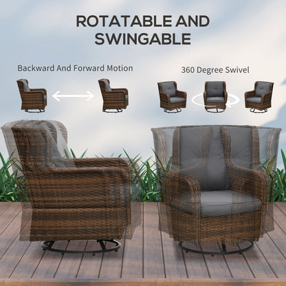 Outsunny 4 Piece PE Rattan Patio Furniture Set with 2 Swivel Rockers, 2-Tier Glass Table &amp; Loveseat, Gray - 860-257V00MB