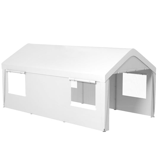 10' x 20' Heavy Duty Portable Garage with 4 Mesh Windows & 2 Doors, White - 84C-523V00WT