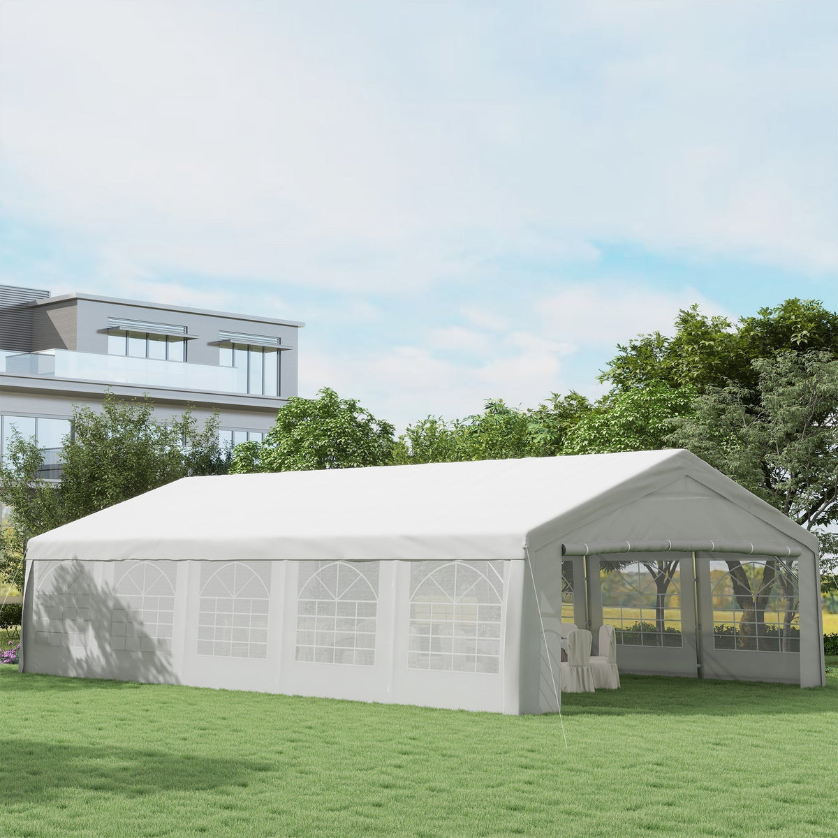 Outsunny 20' x 32' Heavy Duty Party Tent with Removable Sidewalls & Double Doors, White - 100110-047W