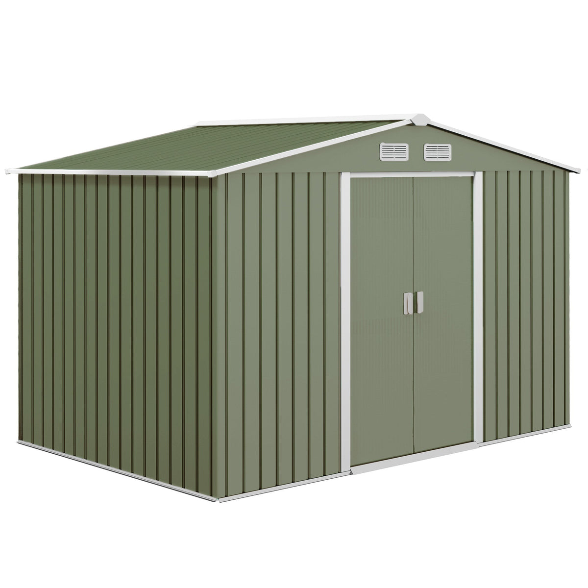 Outsunny EverBase 9' x 6' Outdoor Storage Shed with Foundation Kit, Double Lockable Door & Air Vents, Green - 845-031YG