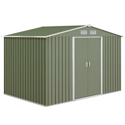Outsunny EverBase 9' x 6' Outdoor Storage Shed with Foundation Kit, Double Lockable Door & Air Vents, Green - 845-031YG