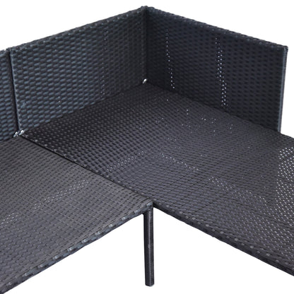 Outsunny 3 Piece Outdoor L-Shaped Rattan Patio Furniture Set with Sofa, Table and Cushions, Blue - 841-121BU