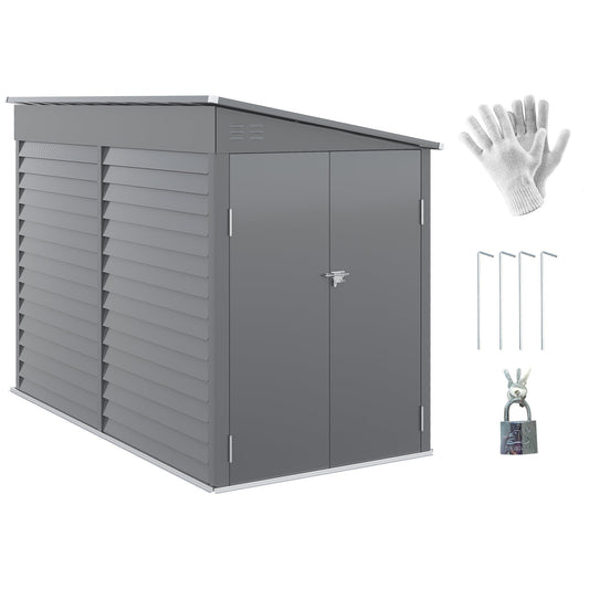Outsunny 4.6' x 9' Steel Outdoor Storage Shed, with Foundation Kit, Lockable Doors and Gloves, Gray - 845-841V01GY