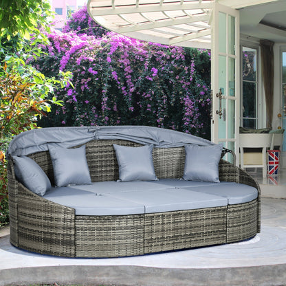Outsunny 4-Piece Round Patio Daybed, Sectional Sofa with Canopy, Footrest, Table, Light Gray - 862-048V00GG