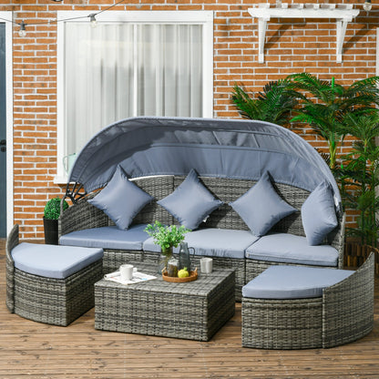 Outsunny 4-Piece Round Patio Daybed, Sectional Sofa with Canopy, Footrest, Table, Light Gray - 862-048V00GG