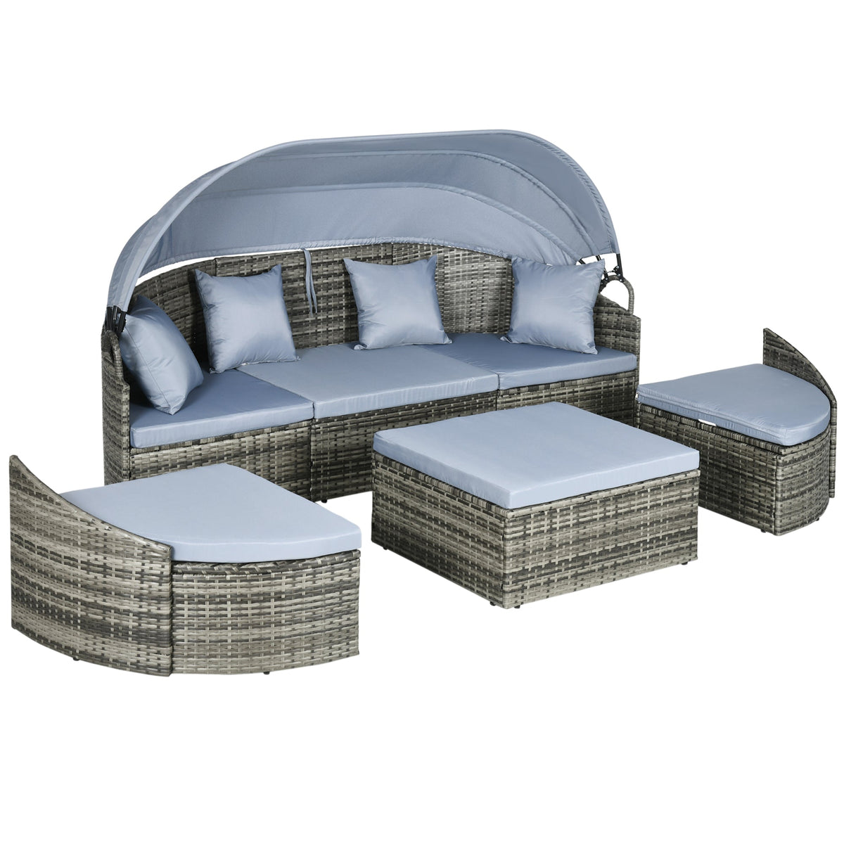 Outsunny 4-Piece Round Patio Daybed, Sectional Sofa with Canopy, Footrest, Table, Light Gray - 862-048V00GG