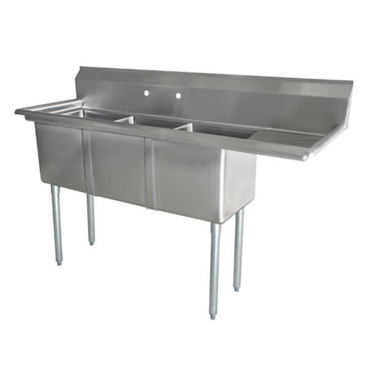 Omcan Three Tub Sink 10X14X10  with Center Drain and Right Drain Board - 43757