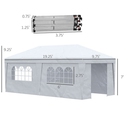 Outsunny 10' x 19.5' Pop Up Canopy Tent with Height Adjustable, Sidewalls, Weight Bags&Carry Bag, White - 84C-404V00WT
