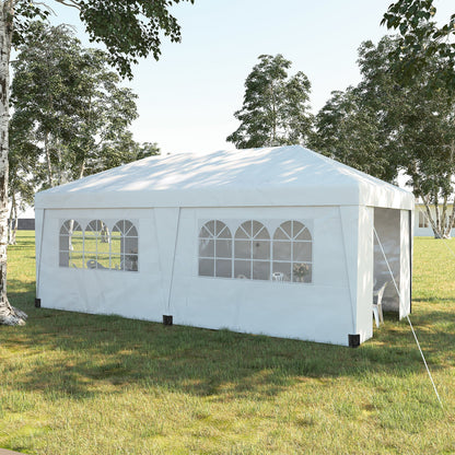 Outsunny 10' x 19.5' Pop Up Canopy Tent with Height Adjustable, Sidewalls, Weight Bags&Carry Bag, White - 84C-404V00WT