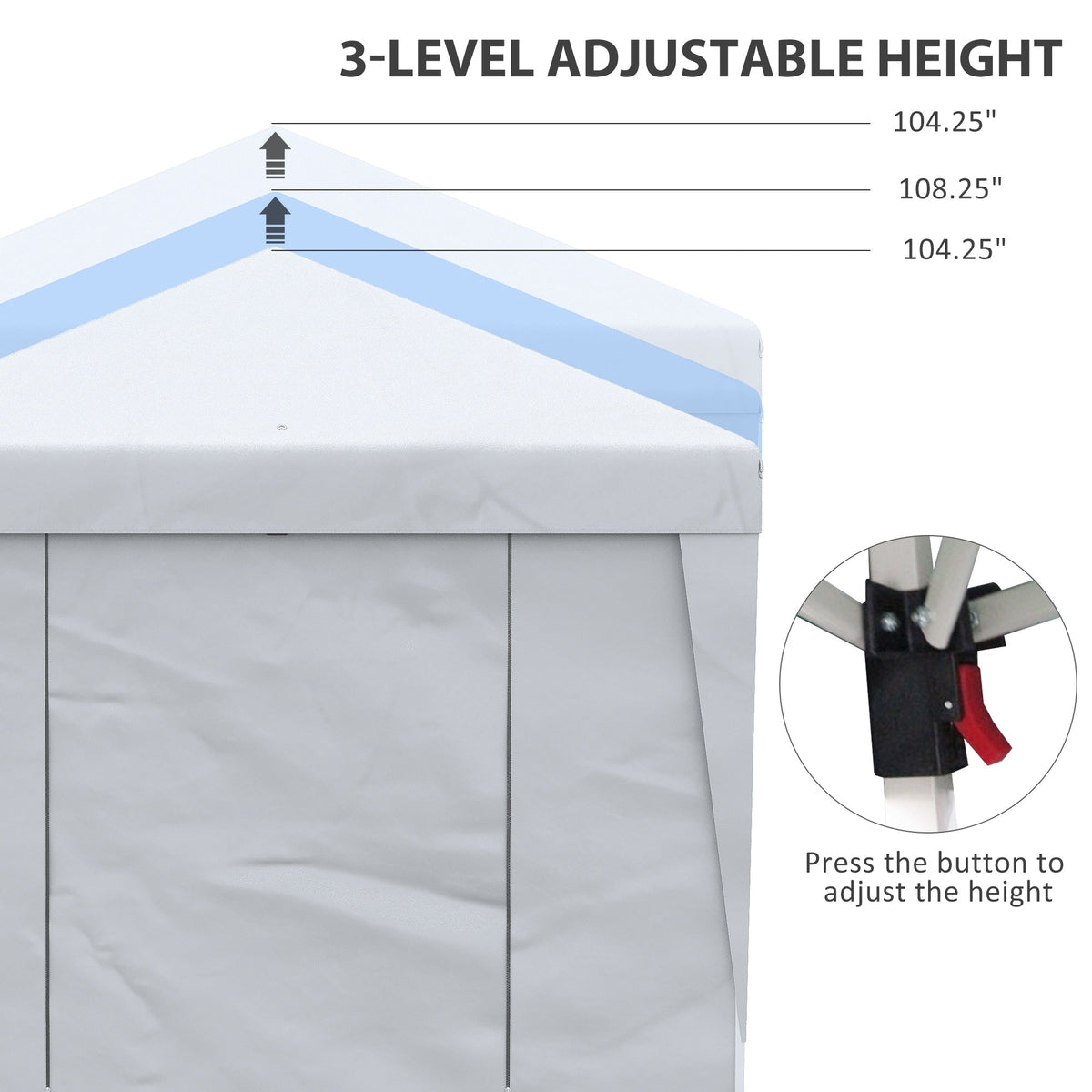 Outsunny 10' x 19.5' Pop Up Canopy Tent with Height Adjustable, Sidewalls, Weight Bags&Carry Bag, White - 84C-404V00WT