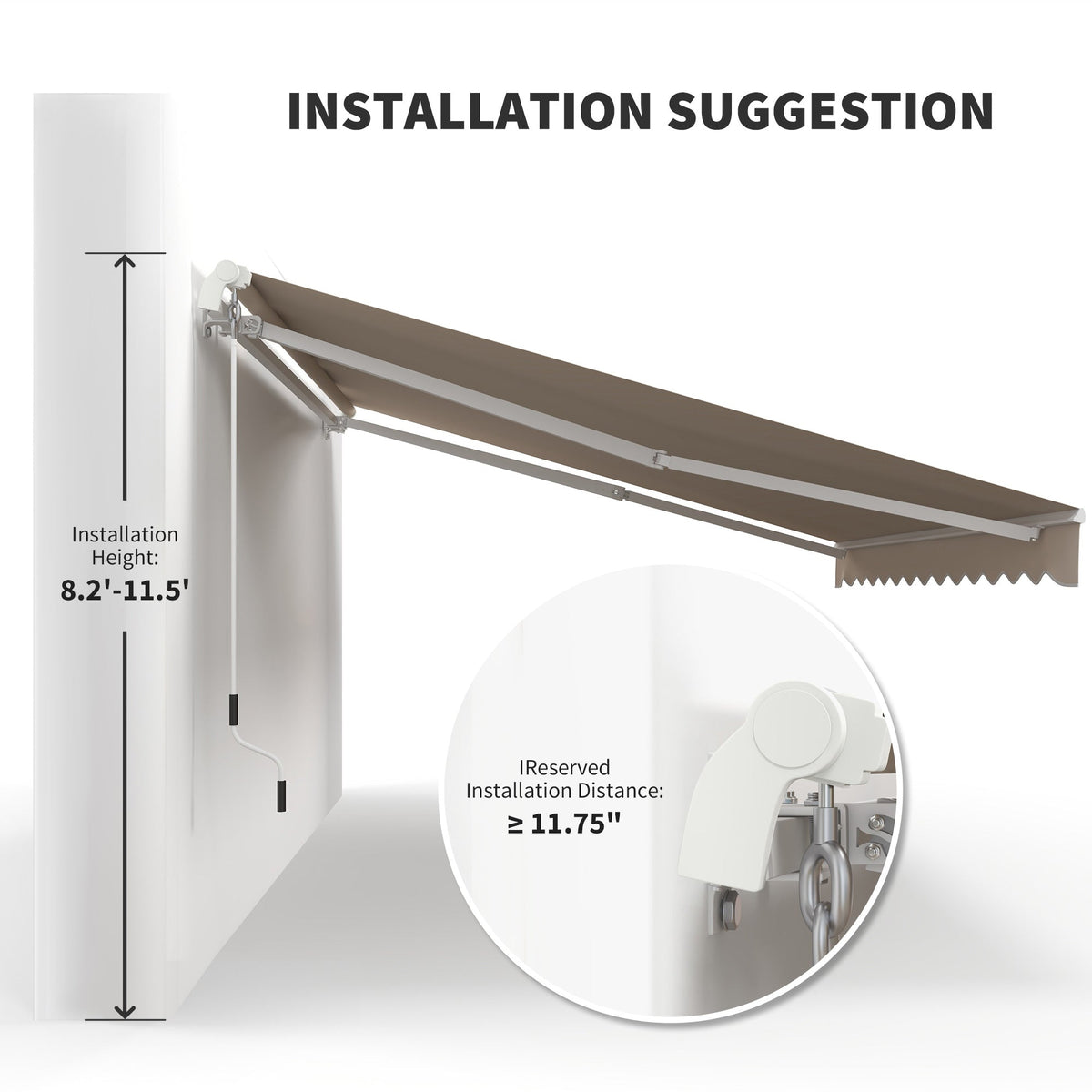 Outsunny 12' x 10' Retractable Patio Awning with Manual Crank, UV/Water-Resistant Fabric, Cream White - 840-207CW