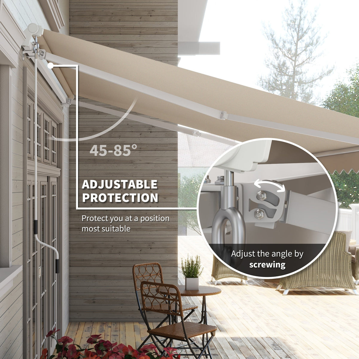 Outsunny 12' x 10' Retractable Patio Awning with Manual Crank, UV/Water-Resistant Fabric, Cream White - 840-207CW