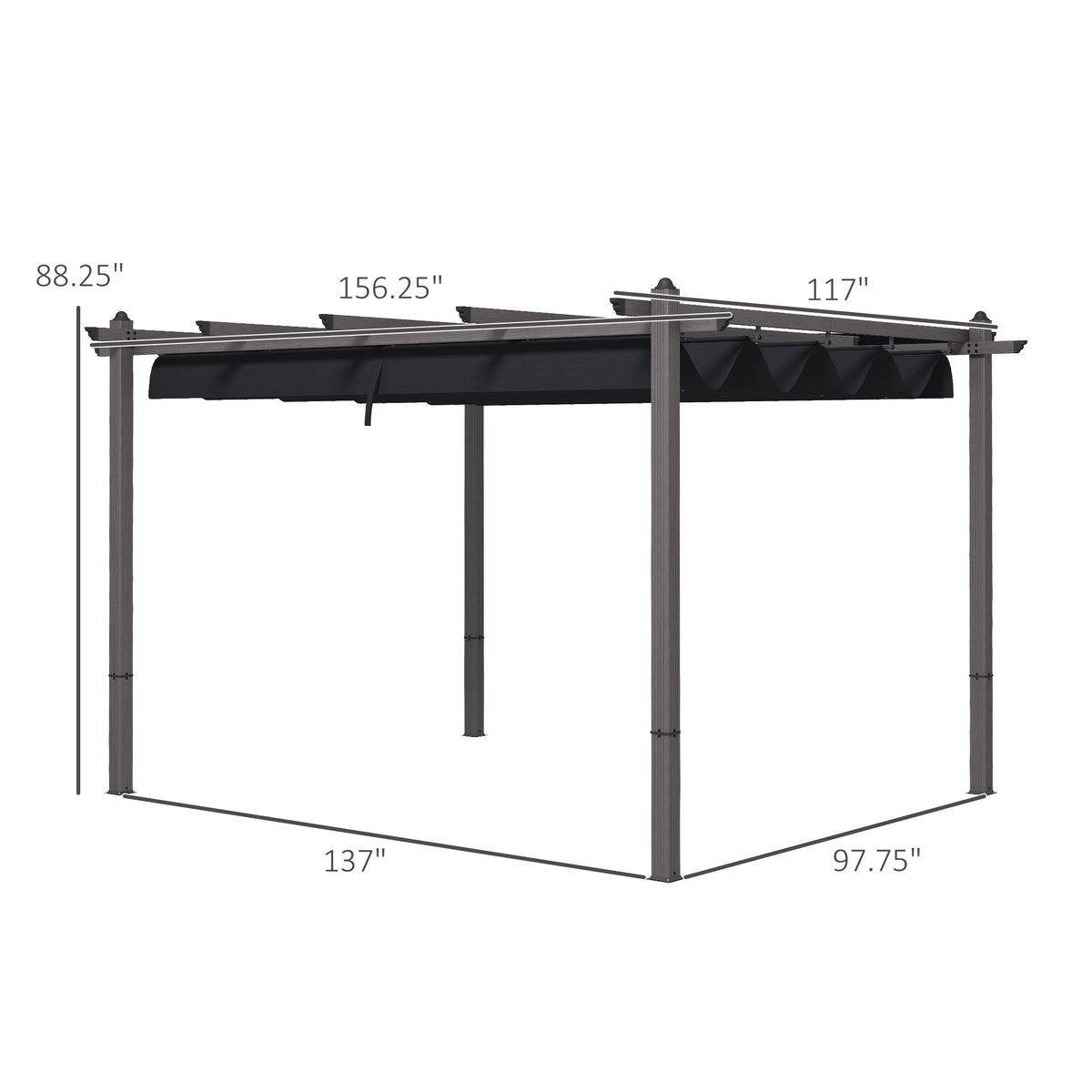 Outsunny 10' x 13' Retractable Pergola Canopy, Wood Grain Aluminum Frame, for Outdoor Shade Shelter, Gray - 84C-472V02GY