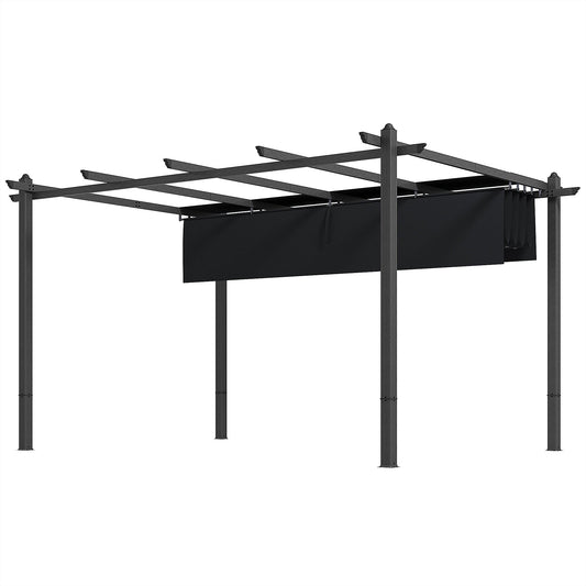 Outsunny 10' x 13' Retractable Pergola Canopy, Wood Grain Aluminum Frame, for Outdoor Shade Shelter, Gray - 84C-472V02GY
