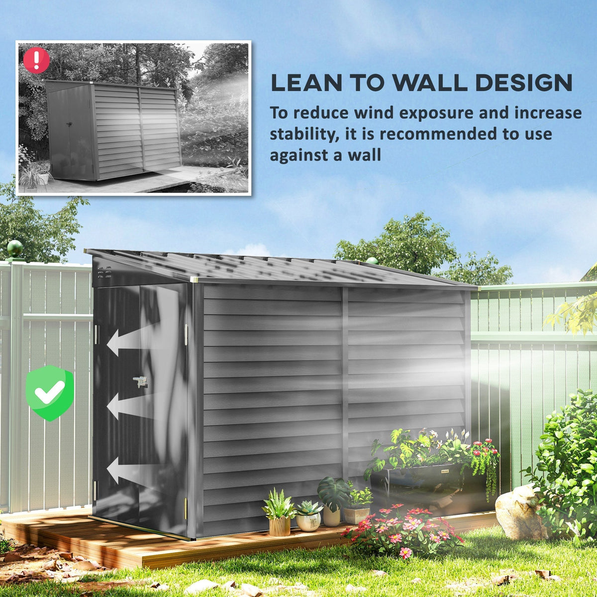 Outsunny 4.6' x 9' Steel Outdoor Storage Shed, with Foundation Kit, Lockable Doors and Gloves, Dark Gray - 845-841V01CG