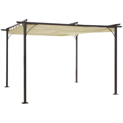 Outsunny 11.5'x11.5' Retractable Metal Pergola Canopy Shade for Patio, Backyard & Grill, Beige - 84C-092
