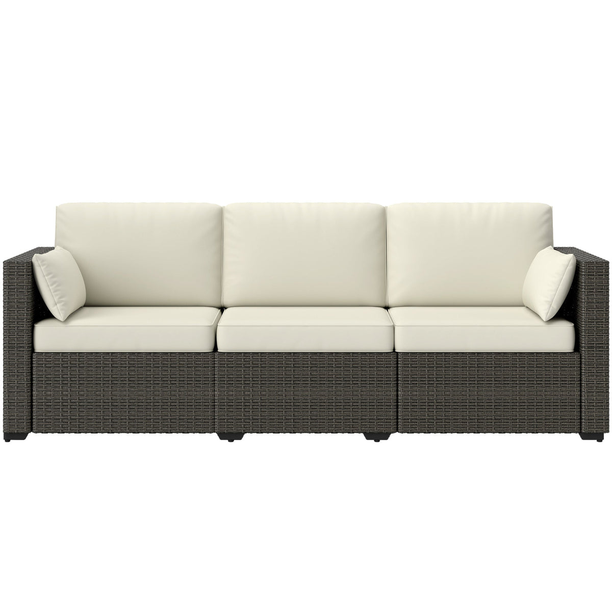 Outsunny 3-Seater PE Wicker Deep Seating Outdoor Sofa with Removable Cushions Cream White - 860-308V00CW