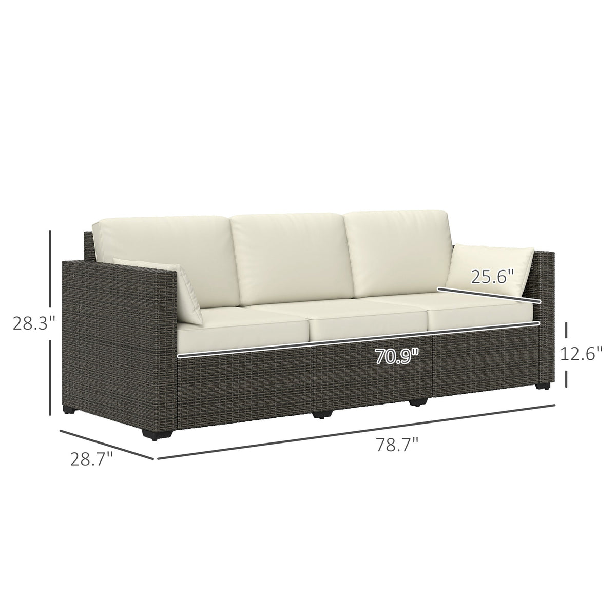 Outsunny 3-Seater PE Wicker Deep Seating Outdoor Sofa with Removable Cushions Cream White - 860-308V00CW