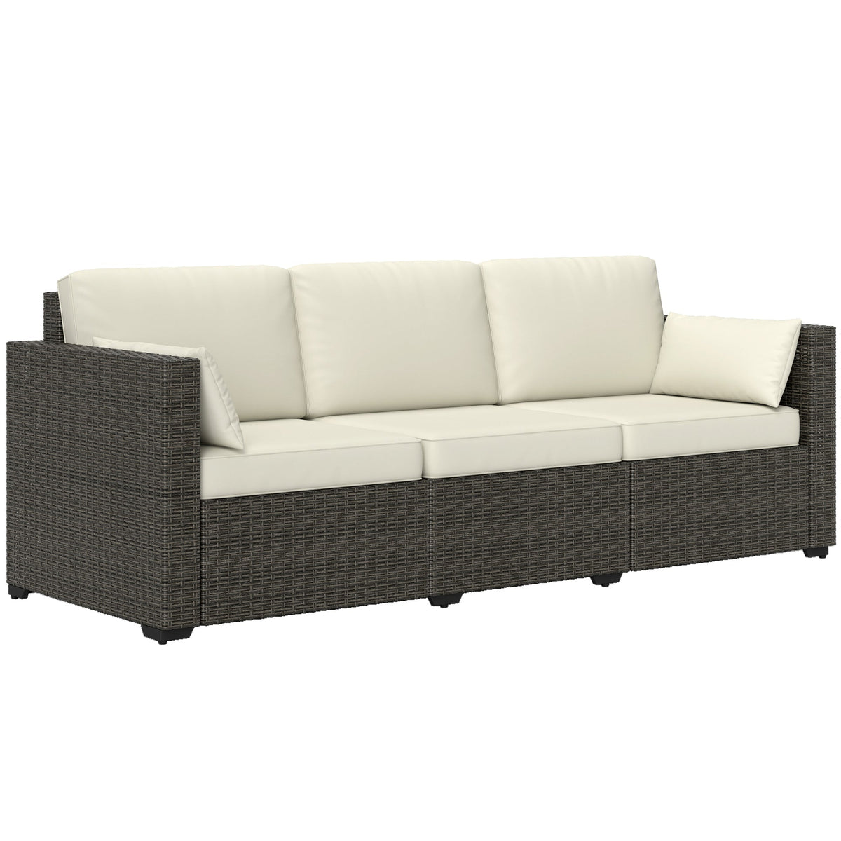Outsunny 3-Seater PE Wicker Deep Seating Outdoor Sofa with Removable Cushions Cream White - 860-308V00CW