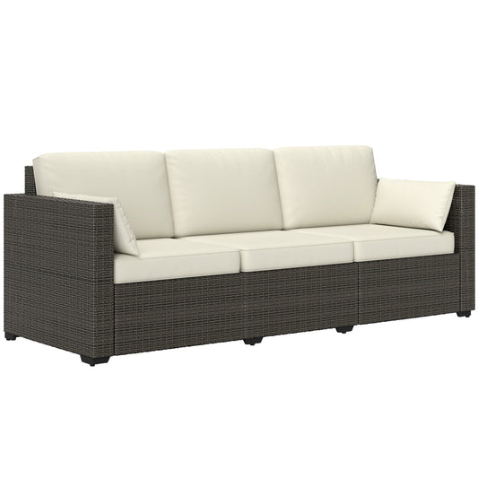 Outsunny 3-Seater PE Wicker Deep Seating Outdoor Sofa with Removable Cushions Cream White - 860-308V00CW